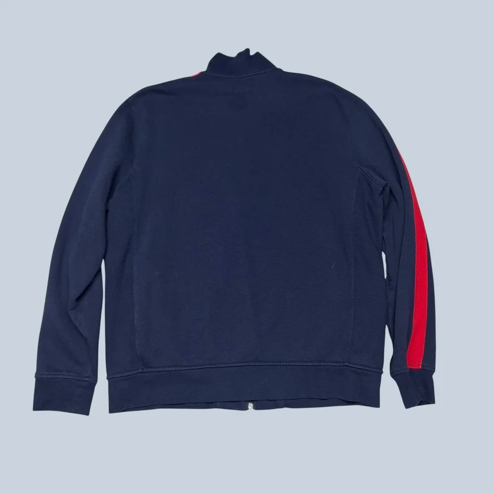 Polo Ralph Lauren Mens XL Track Jacket Navy Blue Red Stripe Full Zip Fleece Logo
